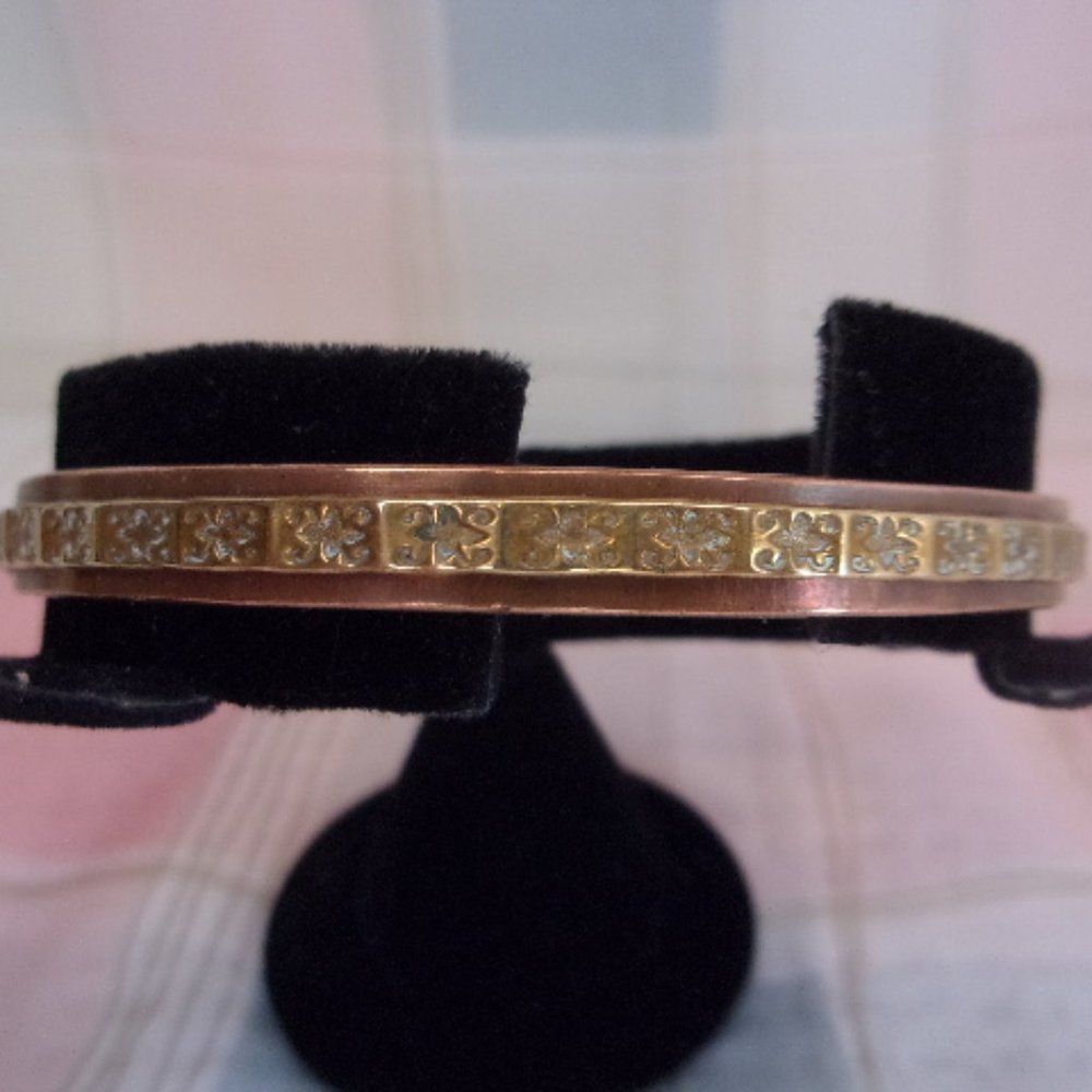 Copper Cuff Bracelet With Gold Tone Design